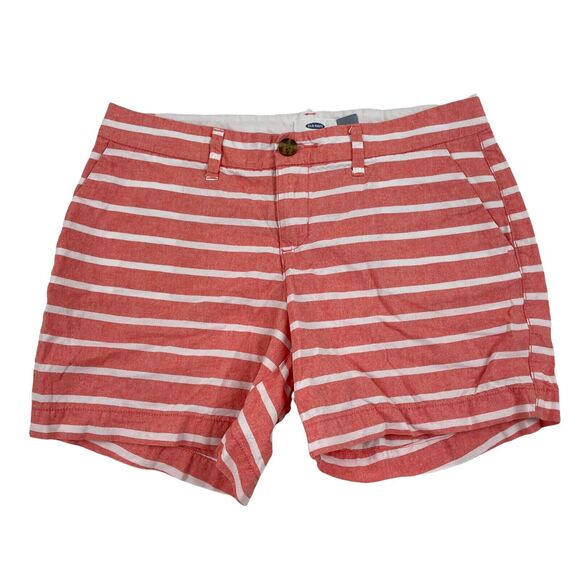 Old Navy Coral White Striped Shorts 100% Cotton Size 0 4.5" Inseam - Picture 1 of 5
